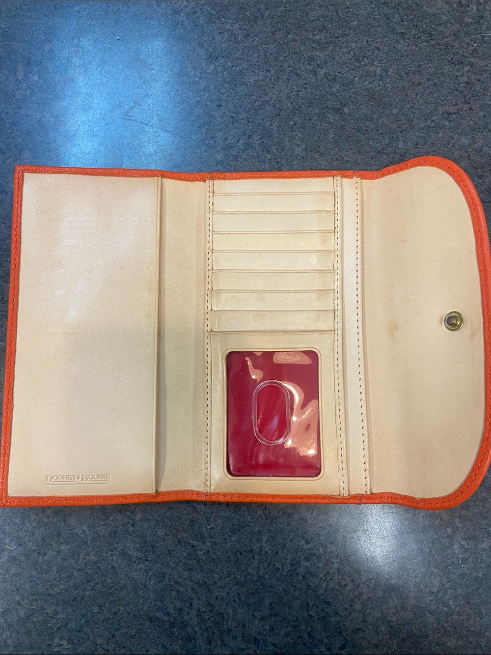 Dooney & Bourke Bright Orange Pebbled Leather Wallet with Gold Logo - Picture 3 of 3